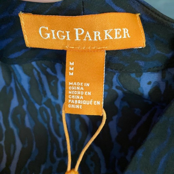 NWT Gigi Parker Dress Womens Sz M‎ Navy Blue Animal Print Eclipse Tiered Blouson - Picture 2 of 11